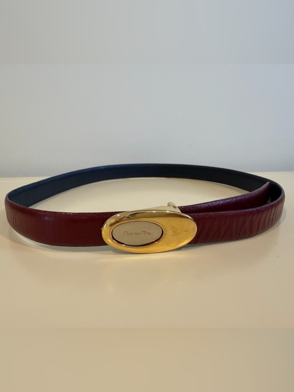 Christian Dior VINTAGE Red & Navy Reversible Leather Belt